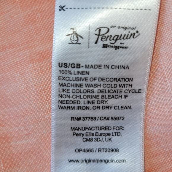 An Original Penguin Linen Button Down Shirt Men XL Salmon Classic Coastal Preppy - Picture 9 of 11